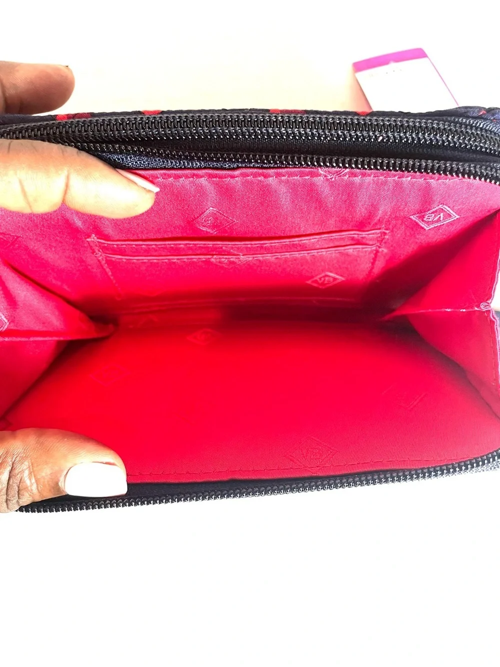 Vera Bradley Iconic RFID Wallet Navy Red Hearts NWT No Wristlet Strap